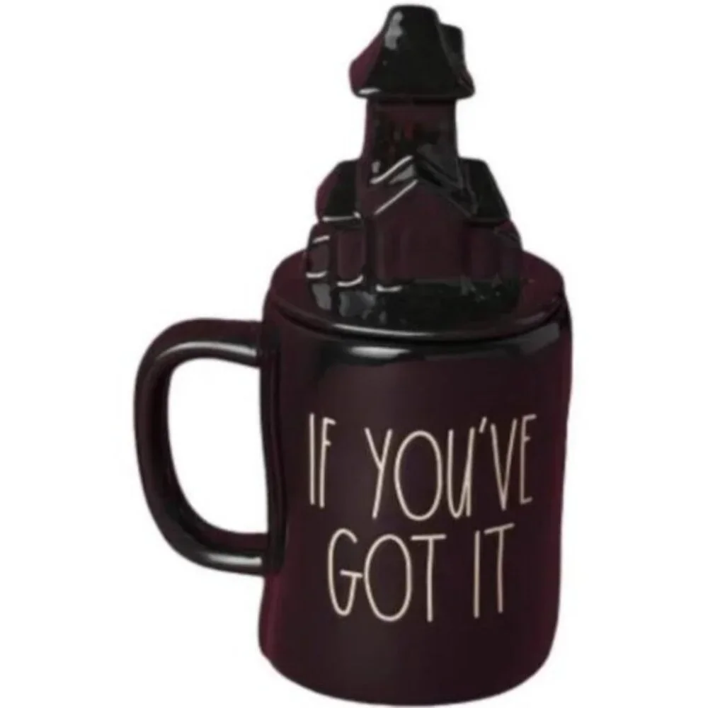 Rae Dunn | Ceramic If You've Got It Haunt It Mug With Figural Lid Black